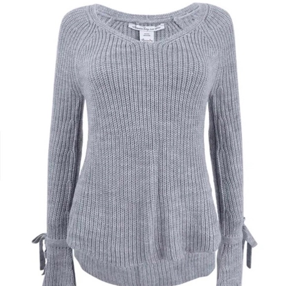 American Rag Light Gray Sweater Bell Tie Sleeves - Picture 1 of 15